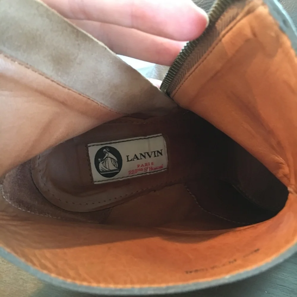 Lanvin Gray Leather Wedge Ankle Boots